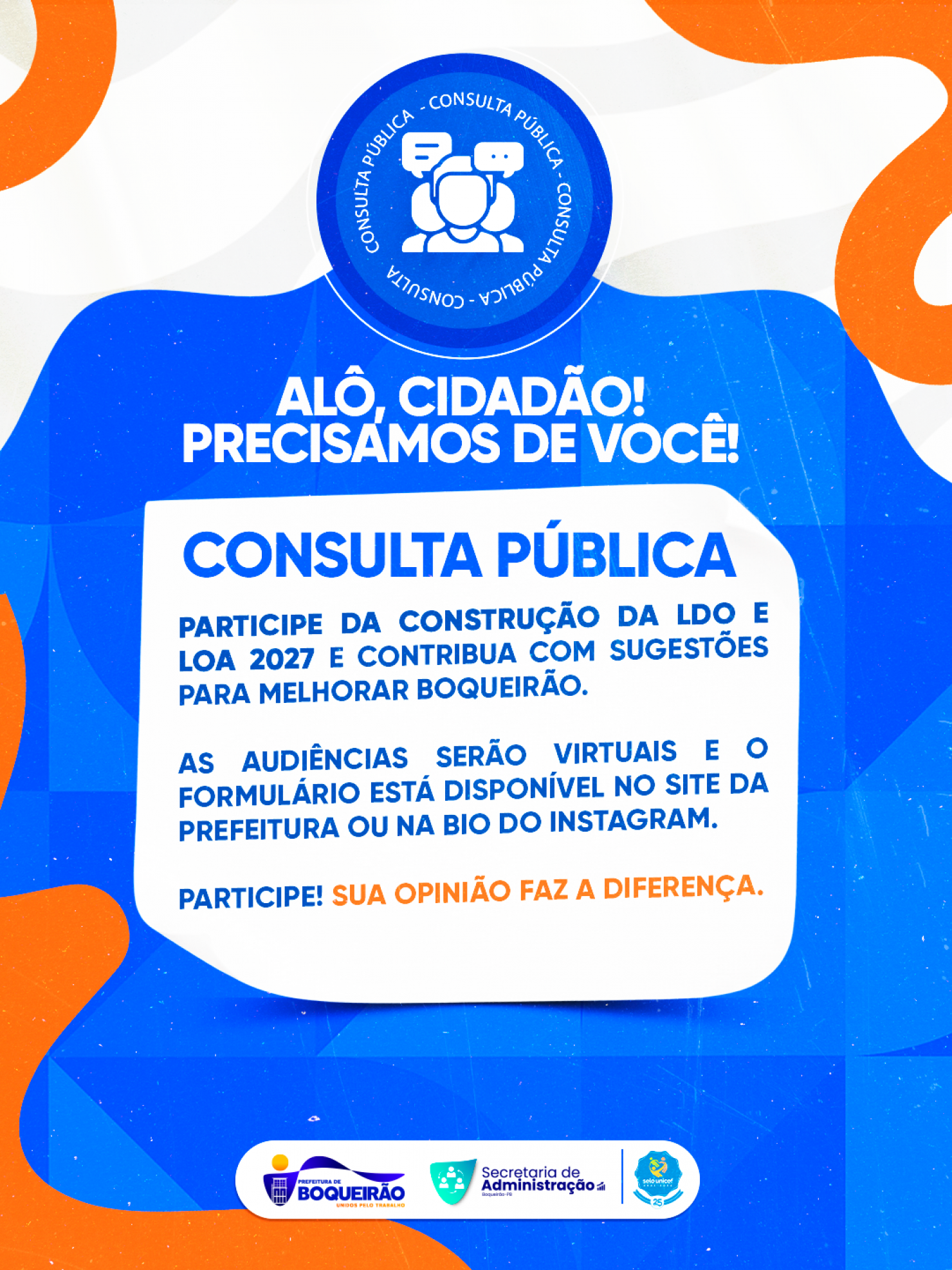 Prefeitura de Boqueirão convida população para participar de consulta pública da LDO e LOA 2027